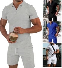 Mens 2-Piece Set POLO Outfit Shirts and Shorts Set T-Shirt Summer Short Sleeve