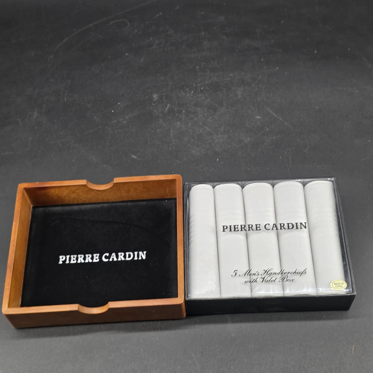 Pierre Cardin Men's White Handkerchiefs Set of 5 with Valet Wooden Box Gift