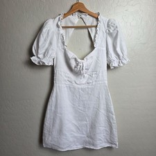 Reformation Easton 100% Linen Puff Sleeve Mini Dress White Size Women's 6 Bridal