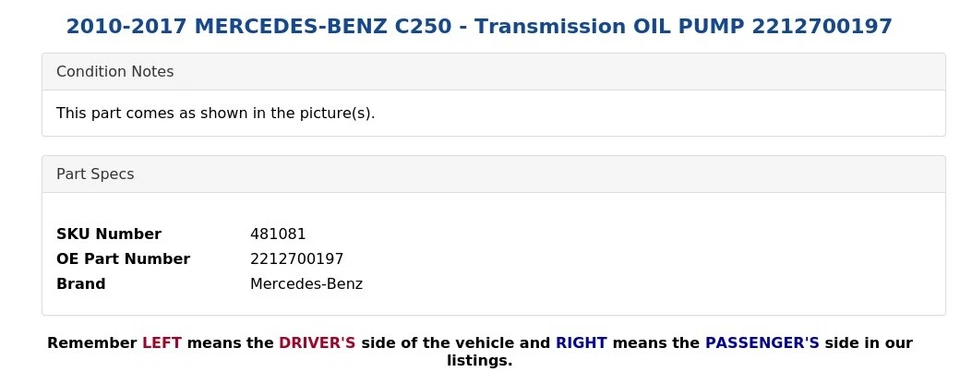 2010-2017 MERCEDES-BENZ C250 - Transmission OIL PUMP 2212700197 - Image 3 of 3