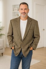 Lands End Sports Coat Men 42L Tweed Lambswool Wool Blazer Jacket