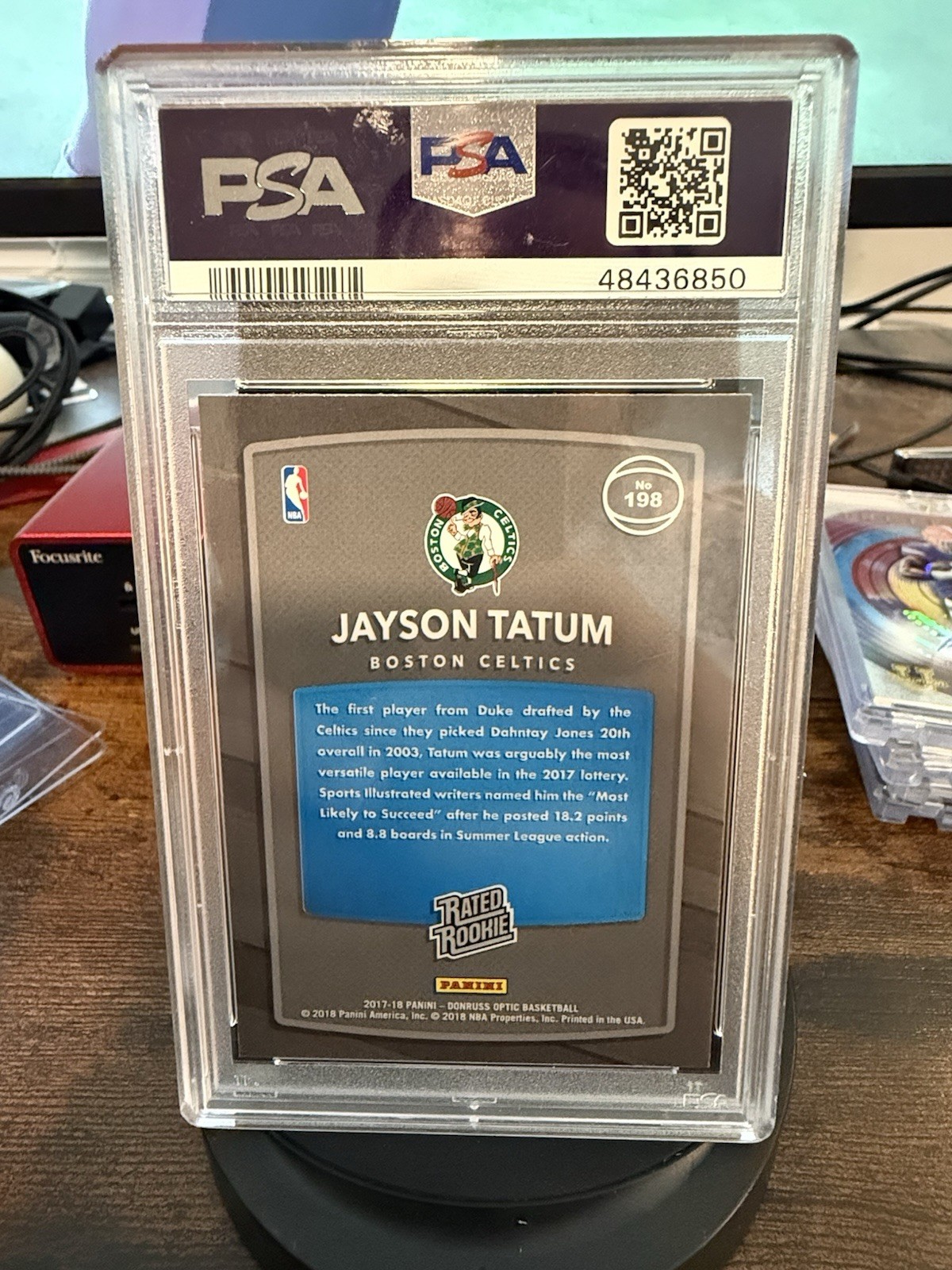 Panini 2017-18 Donruss Optic Rated Rookie Jayson Tatum #198 PSA 9 Celtics view 2