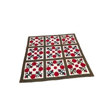 Antique 1880's Whig Rose Wreath Appliqu  Quilt Red  Green 75  x 73  