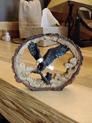 Decorative Bald Eagle, rustic wood sculpture design, hand painted resin 3.75 in.