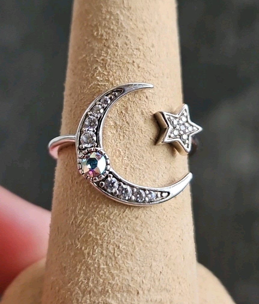 Sterling Silver Moon Ring Star Celestial Crescent… - image 1