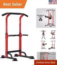 Pull up Dip Station Home Gym Strength Training Fitness Workout Station Power Red