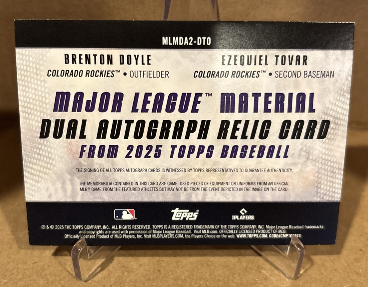 2025 Topps Update BRENTON DOYLE EZEQUIEL TOVAR #MLMDA2-DTO Dual Auto Relic /50