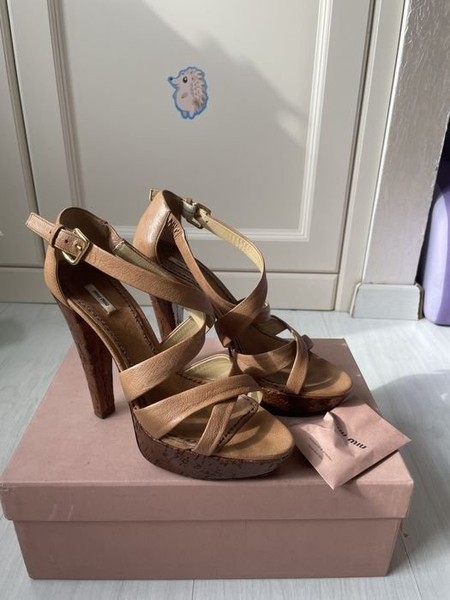 Women MIU MIU Heels Brown Leather 37.5