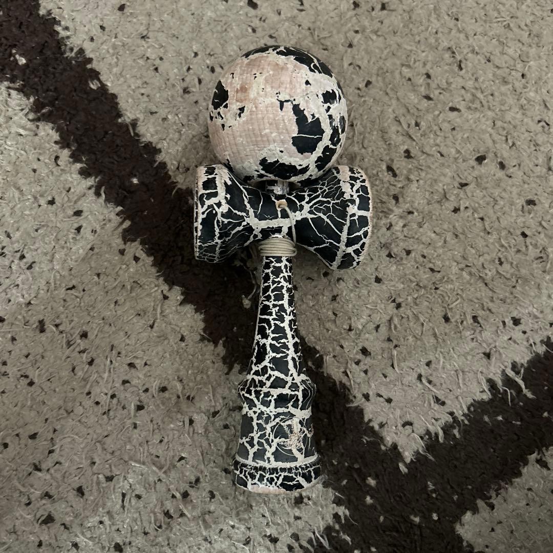 Cracked Design Wooden Kendama Black And White Skill Toy Used Japan