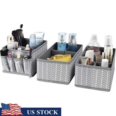 Adjustable Cosmetic Organizer Set Foldable Storage Bins Makeup Brushes Skincare