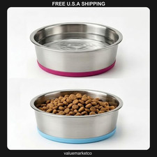 2 Pack Stainless Steel Dog Bowls, 4 Cup Non-Skid Pet Food  Water Dishes
