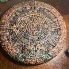 Mexican Aztec Mayan Sun Clay Calendar Wall Plaque 10&rdquo;