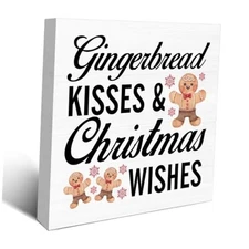 Christmas Decor Sign Gingerbread Wood Box Sign Winter Signs Gingerbread Kisses 