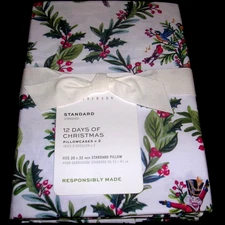 POTTERYBARN 12 DAYS OF CHRISTMAS PILLOWCASE PAIR STANDARD SIZE 100% COTTON NWTGS