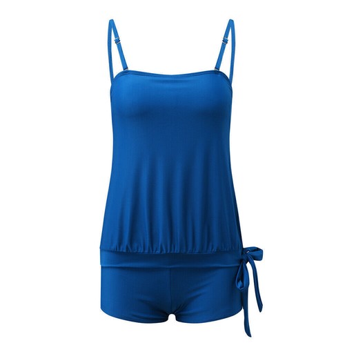 Ladies Plain Blouson Swim Top Shorts Tankini Set Swimsuit Swimwear Bathing Suitण - Picture 6 of 13