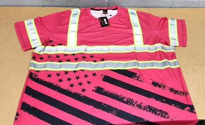 Hivis Clothing Men's High Visibility American Flag Print T-Shirt Pink ~ Size 3XL