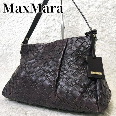 MaxMara Shoulder Bag Leather Brown Authentic From Japan