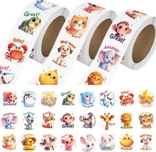 3 Rolls Animal Stickers for Kids, 1500 Pcs Kids Stickers Bulk for Toddlers