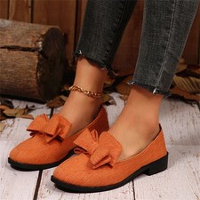 Women's Bowknot Round Toe Penny Loafers Slip On Casual Lightweight Flat Shoes