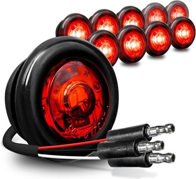 TRUE MODS 10pc 3/4'' Round Red Trailer LED Marker Light [3 Wire/Turn Brake Tai...