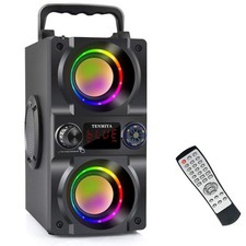 Portable Bluetooth Speaker 40W, Double Subwoofer, Heavy Bass, LED Lights, FM Rad