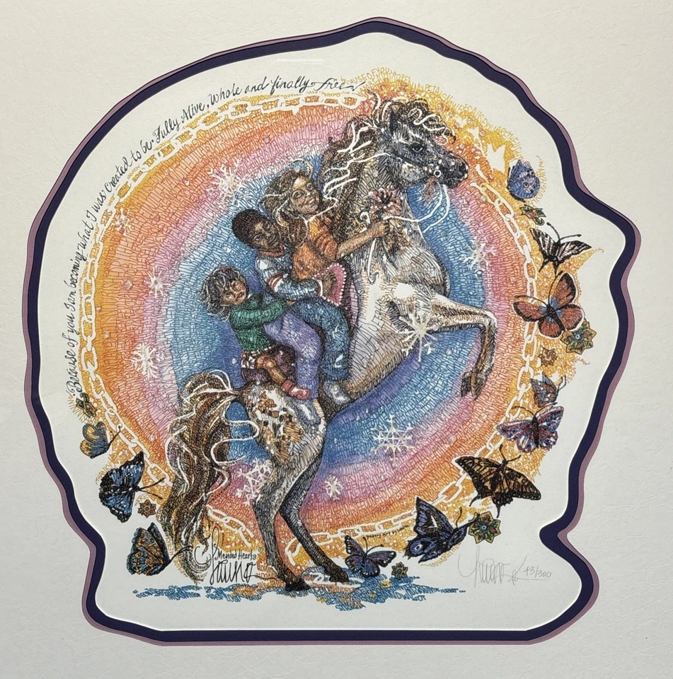 Litografía Original Arte Poético Launa Stan "Corazones Remendados" Firmada y Enmarcada 43/300 Foto 2 de 4