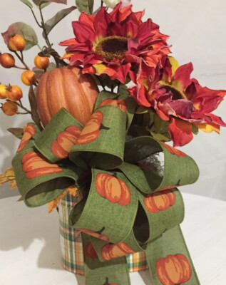 Autumn Floral Sunflower And Orange Pumpkin Arrangement