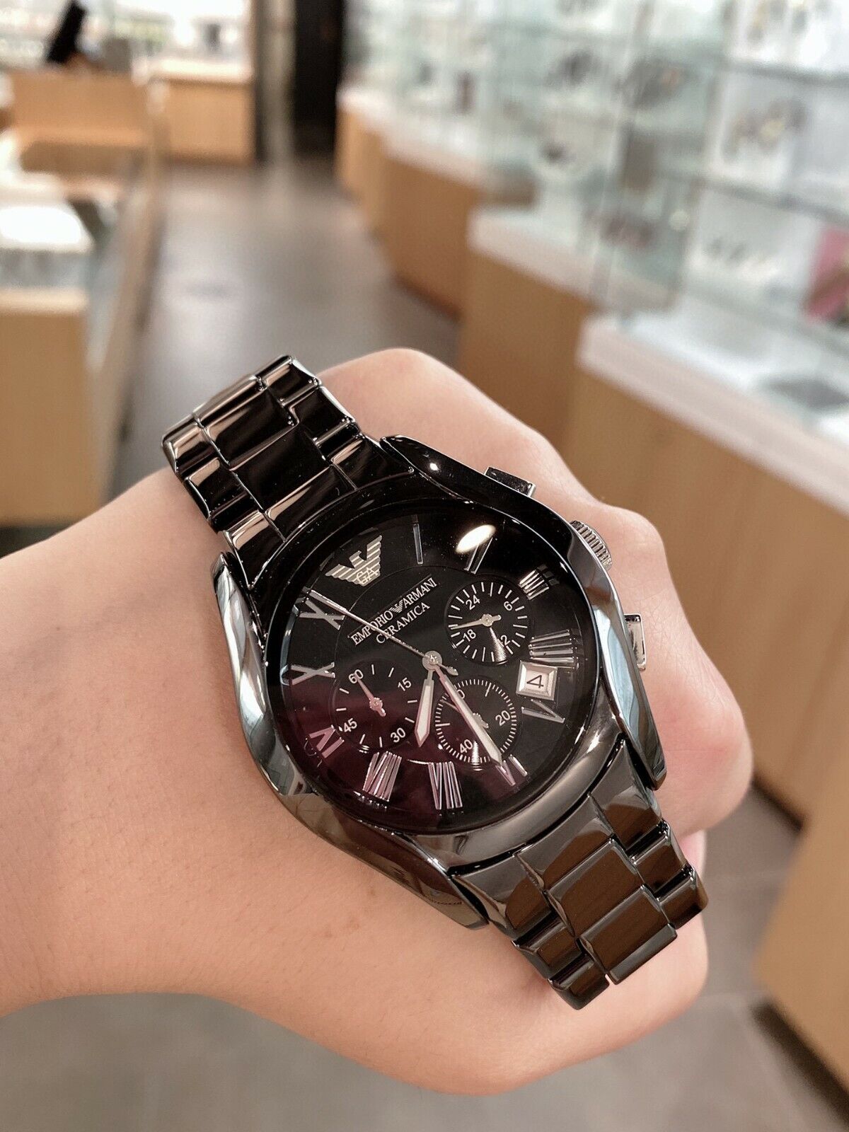 NEW Emporio Armani Ceramic Wrist Watch for Men Black - AR1400