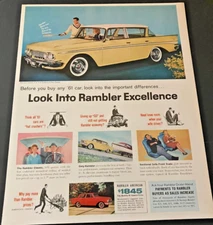 1961 AMC Rambler Custom Sedan - Vintage Original Color Print Ad / Wall Art CLEAN