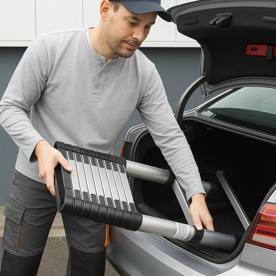 Premium Alu Teleskopleiter TÜV geprüft Softclose Arbeitshöhe 4,04 m Antirutsch B - Bild 2 von 3