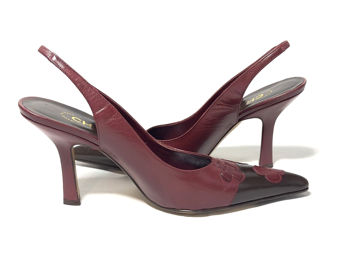 CHANEL Camellia Slingback Pumps Red, Black Size 37.5 | eBay