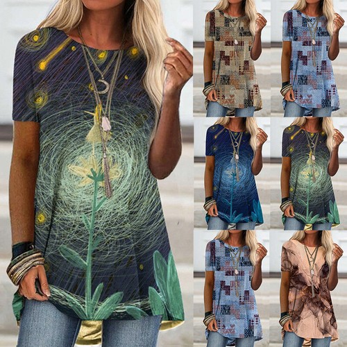 Women Tunic Long Tops Shirts Blouse Plus Size Print Summer Tee T-shirt ❀ eBay