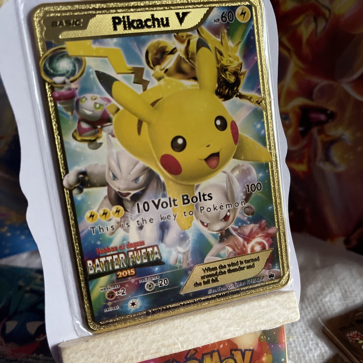 Pikachu V HP 60 Gold Metal Fan Art Card 10 Volt Bolts NM | eBay