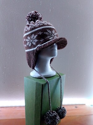 ANGELINA WOMEN'S BEANIE Brown Winter ONE SIZE Pom Pom