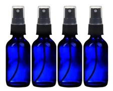 4 NEW 2 oz. Cobalt Blue Boston Round GLASS Spray Bottle with Black sprayers 2 oz