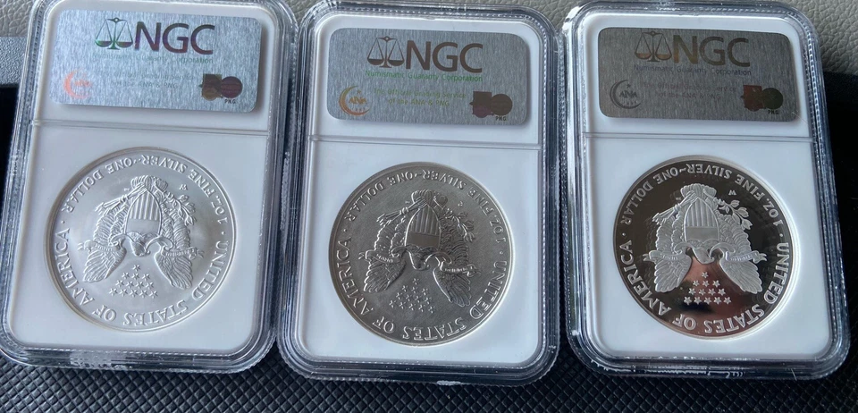 American Silver Eagle 2006 20 aniversario *Juego de 3 monedas NGC MS69 PF69 PF69 Ultra Foto 2 de 4