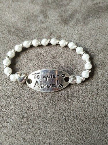 Pulsera chapa mensaje quiero abuela perlas 6 mms blanca | eBay