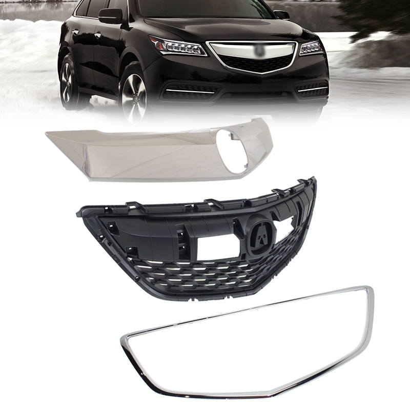 Front Upper Bumper Grille With Moulding For Acura MDX 2014-2016 – Black & Chrome Honeycomb 6 thumbnail image