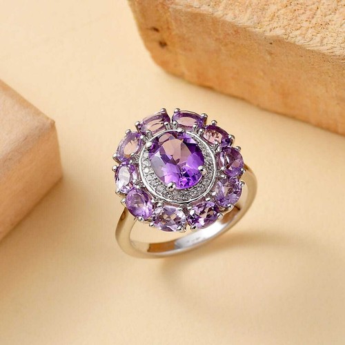BEAUTIFUL 2.80ctw Bolivian Amethyst Coacktail Ring Rhodium Plated Size 6 - Picture 2 of 6