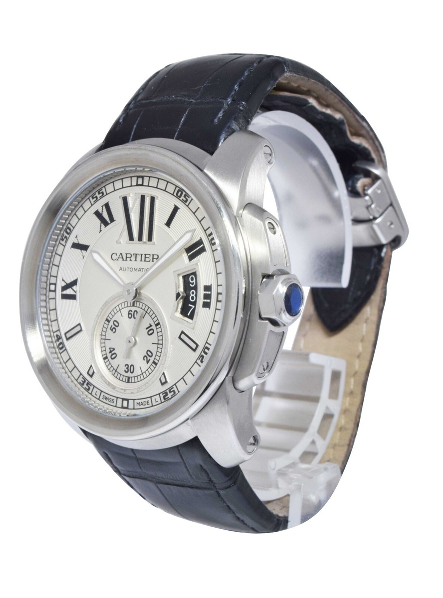 Cartier Calibre Steel Silver Dial w/ Black Date Mens 42mm
