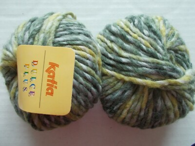 Katia Dulce Plus wool blend roving yarn, greens, lot of 2 (46 yds each)