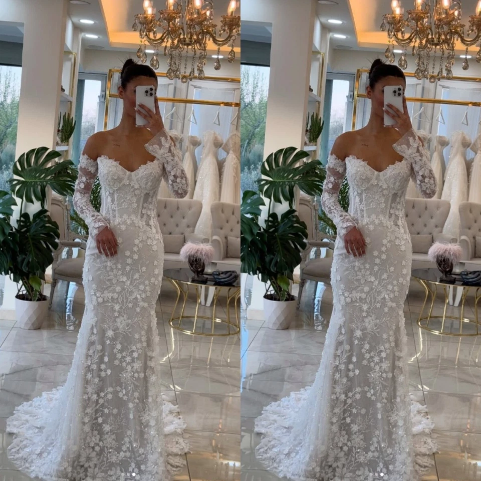 Пляж свадебные платья сексуальный русалки длинные рукава кружева Sweetheart свадебные платья - Изображение 3 из 4