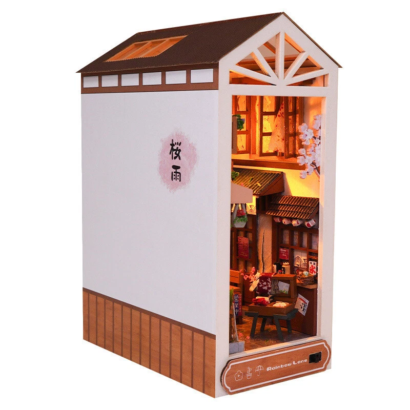 DIY Book Nook Kit 3D Wooden Puzzle Japan Sakura Dollhouse Miniatures LED Light - Image 3 of 4