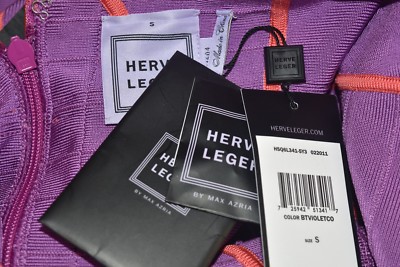 Robe Bandage Herve Leger Saint Tropez - Taille S - Violet Corail à Garniture Dorée - Neuf Avec étiquettes