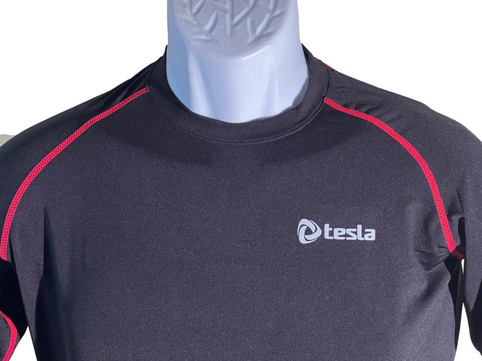 Camisa de Entrenamiento TESLA Para Hombre Manga Corta Pull-Over Negra XL NUEVA CON ETIQUETAS Foto 2 de 4