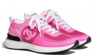 CHANEL 靴 Chanel 21S Neon Pink Denim Suede CC Logo Lace Up Tie Low Top