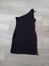 Miss Selfridge Black Stretch Rib One Shoulder Bodycon Dress Party Evening UK10