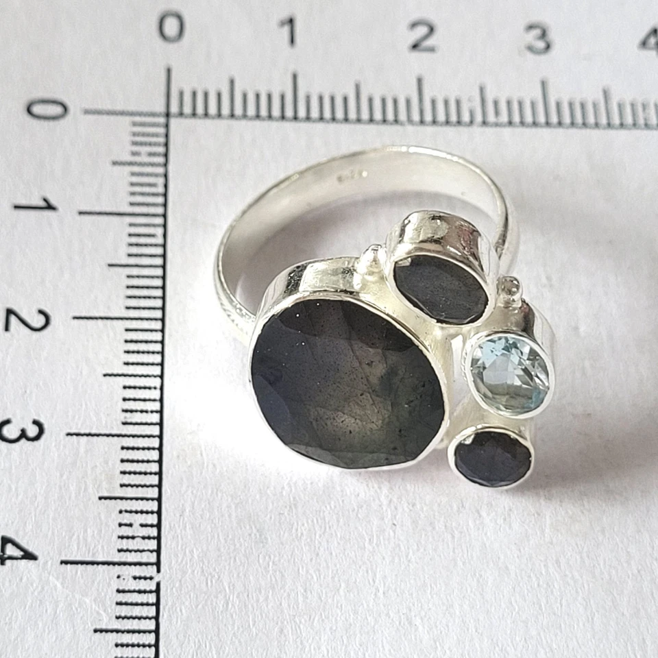 Natural Labradorite Blue Fire Ring 925 Sterling Silver Flower Shaped Jewelry - Image 2 of 4