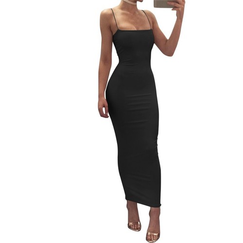 Ladies Strappy Cami Mini Bodycon Dress Vest Tank Top Dress Stretchy Long Dresses - Picture 11 of 15