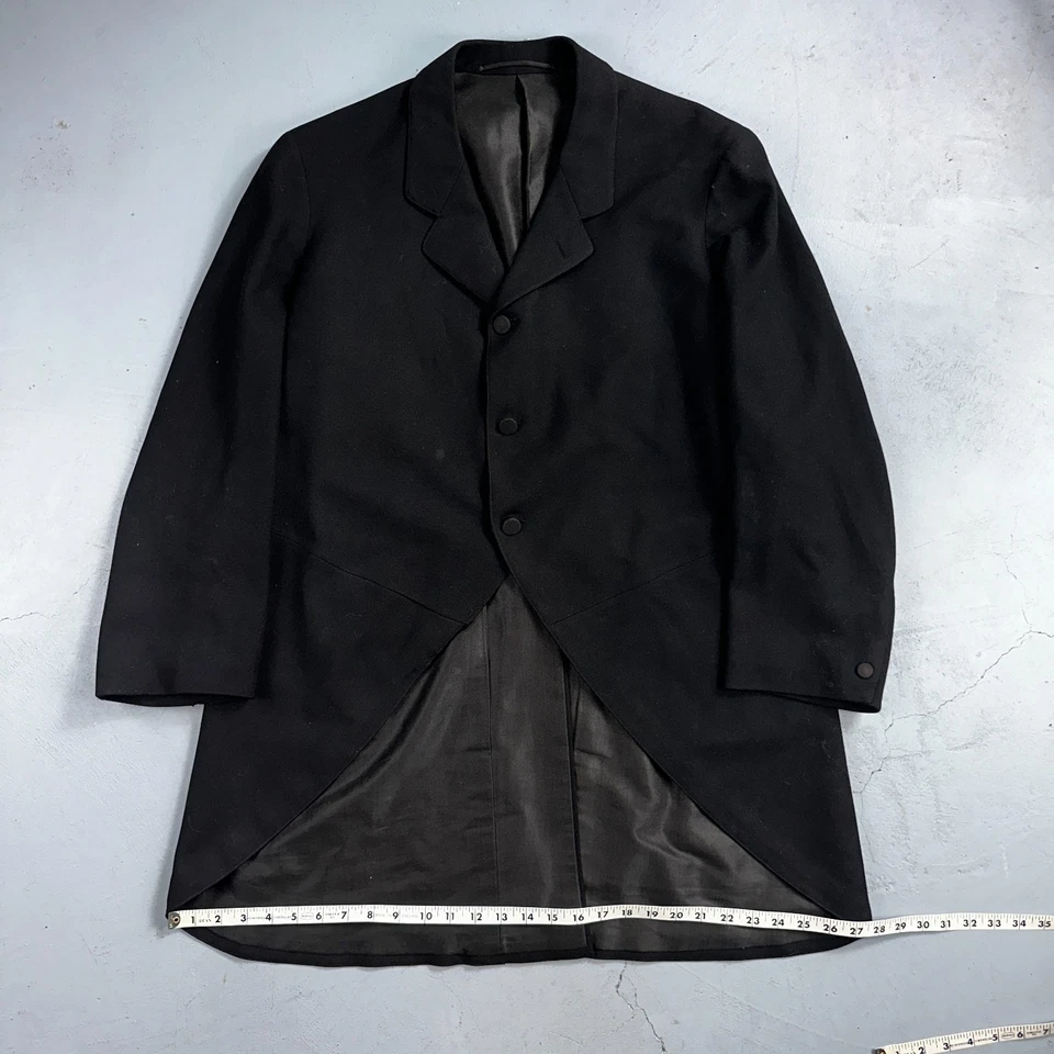Antique 3 Pc Edwardian Morning Suit Black Wool Frock Coat Vest Pants 1890s 1900s - Image 2 of 4